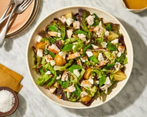 Spring Salad with Sherry Dijon Dressing – a healthy mix of peas, potatoes, and feta cheese